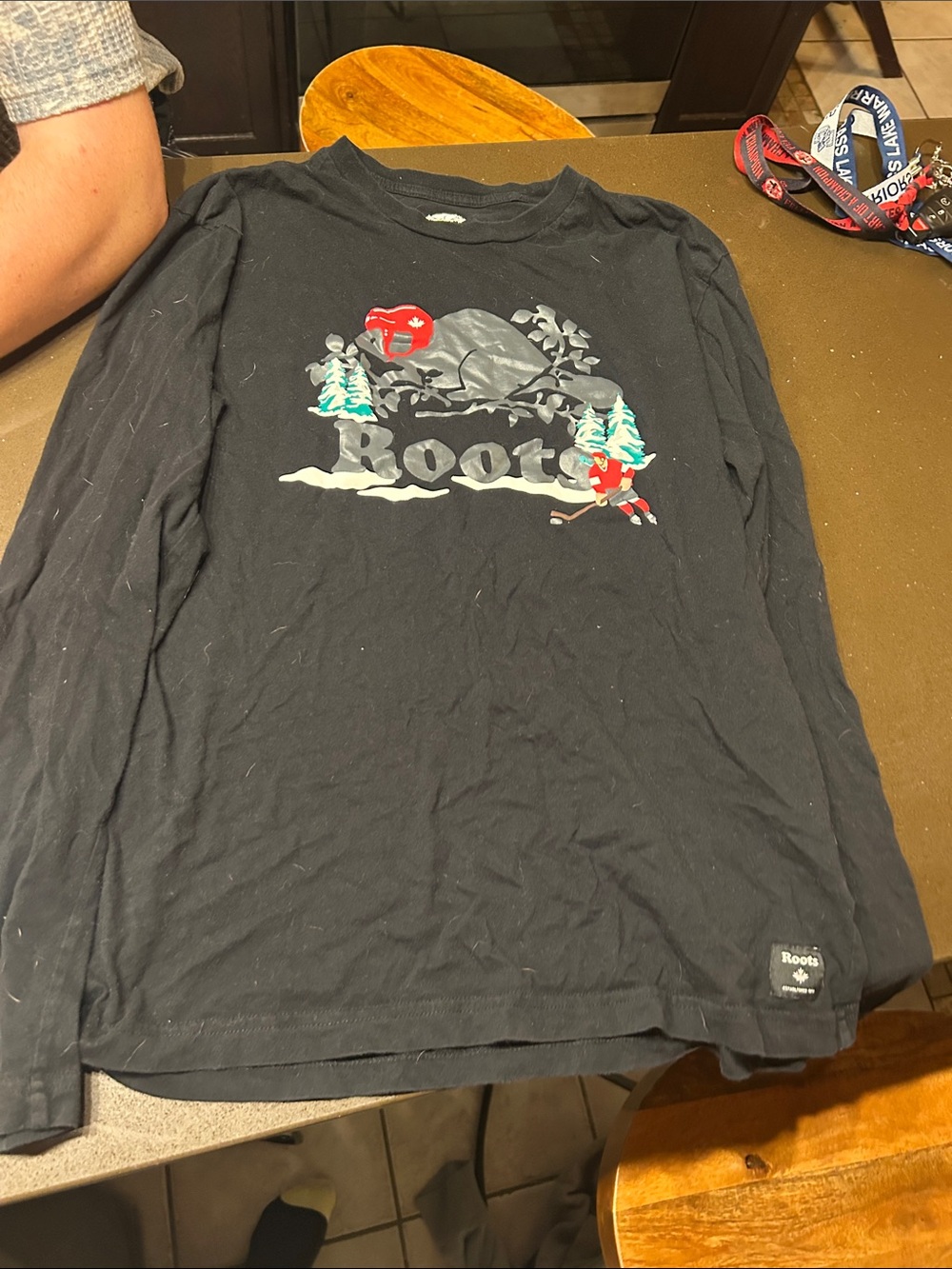 Roots Black Long-Sleeve Shirt with Red and Teal Graphic